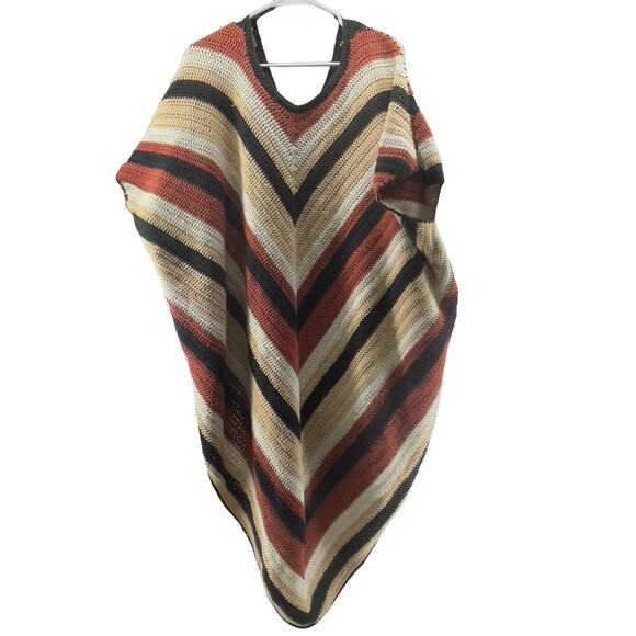 Some Days Lovin Crochet Poncho Multi Color Striped Women One Size Fits All - Picture 2 of 9